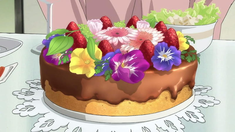 ♡ Cake ♡, candy, cake, pretty, item, object, strawberry, chocolate, hungry, objects, bonito, floral, sweet, fruit, nice, yummy, anime, beauty, delicious, lovely, food, items, anime food, flower, cream, HD wallpaper
