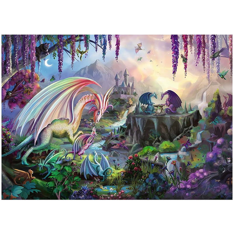 Dragon Kingdom, dragons, arts, fantasy, creatures, puzzle, bonito, jigsaw, HD wallpaper