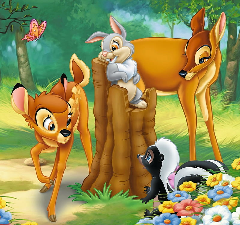 Bambi and friends, frined, rabbit, luminos, movie, bambi, skunk, deer,  animal, HD wallpaper | Peakpx
