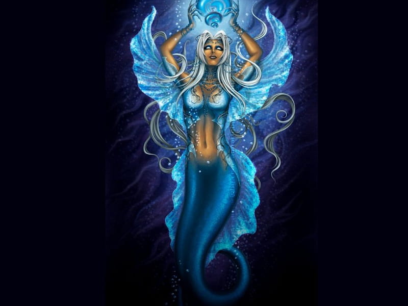 Blue Angel Mermaid, female, water, wings, fish, mermaid, woman, blue, HD wallpaper