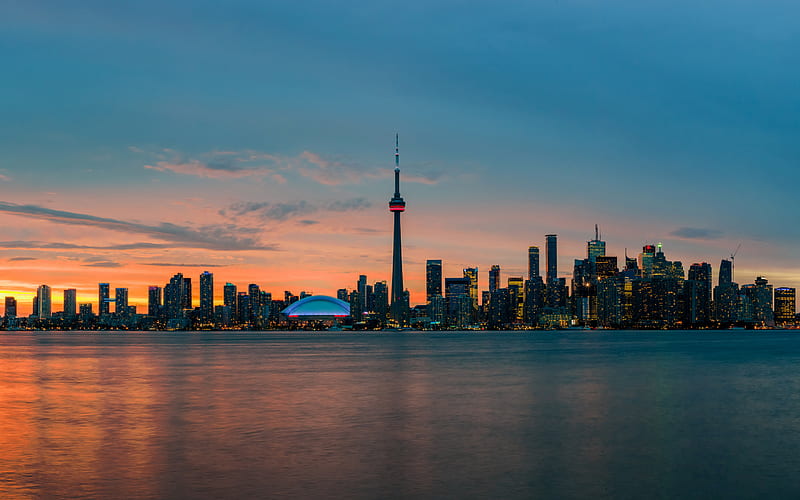 CN Tower, Toronto, Edmonton, evening, sunset, skyscrapers, Toronto cityscape, Toronto skyline, Canada, HD wallpaper