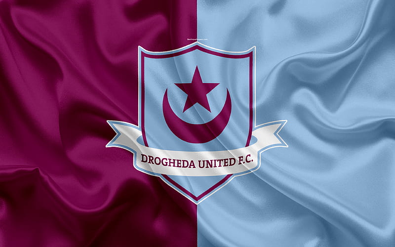 Drogheda United FC Irish Football Club, logo, emblem, League of Ireland, Premier Division, football, Droed, Ireland, silk flag, Irish Football Championship, HD wallpaper