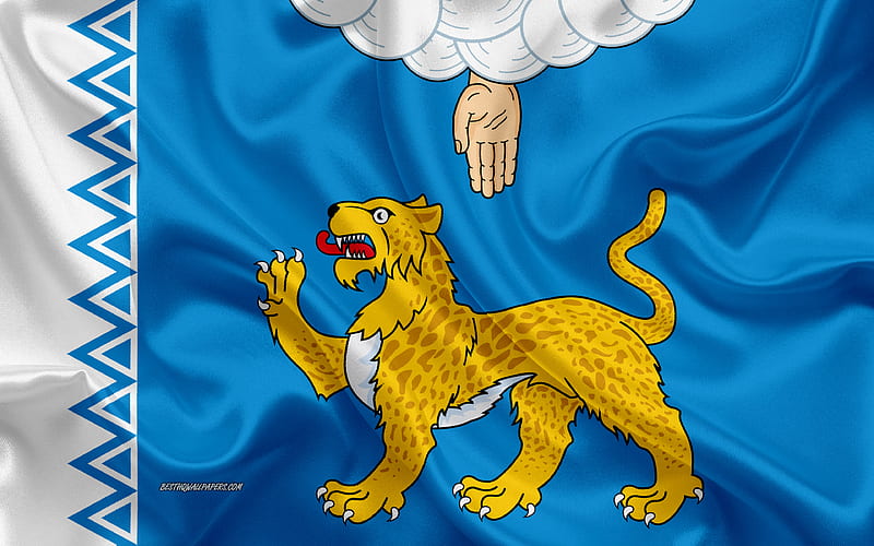 Flag of Pskov Oblast silk flag, Federal subjects of Russia, Pskov Oblast flag, Russia, silk texture, Pskov Oblast, Russian Federation, HD wallpaper