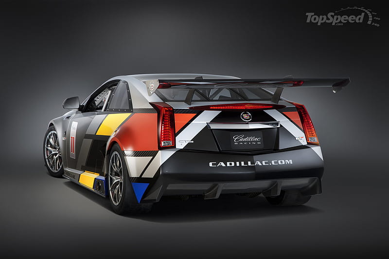 cadillac race car, red, front engine, black, yellow, two seater, silver, race modified, silver alloys, white, blue, HD wallpaper