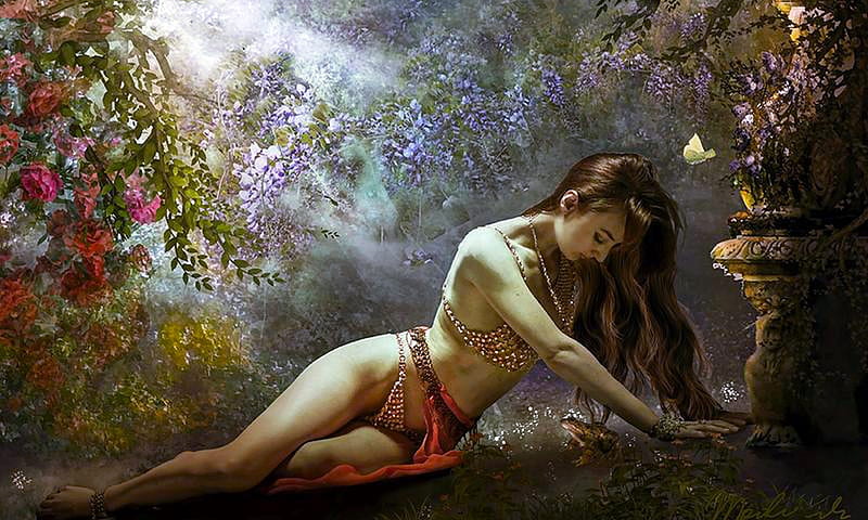 Midday’s Garden, enchanting, fantasy land, Sexy, Brunette, Fantasy girl, Dreamy, HD wallpaper