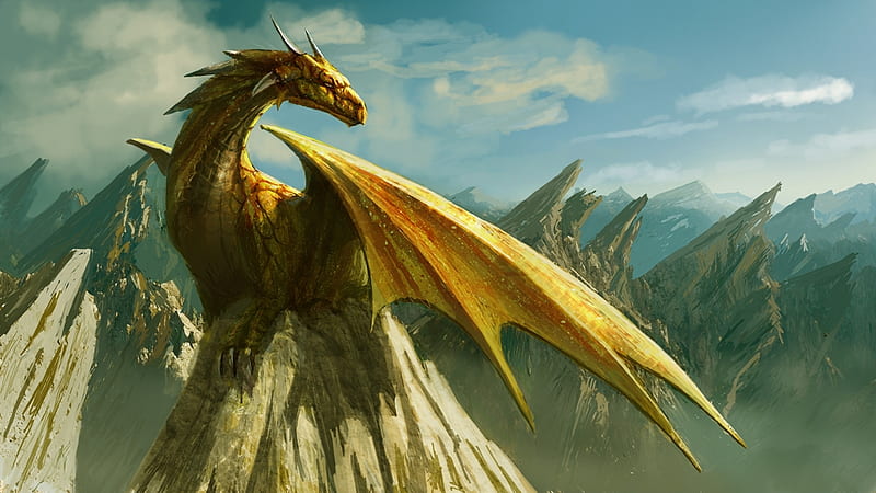 Yellow Dragon, painting, yellow, cool, dragon, HD wallpaper