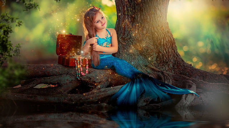 Mermaid Cute girl, background, bonito, beauty, iphone, kids, nice, samsung, HD wallpaper