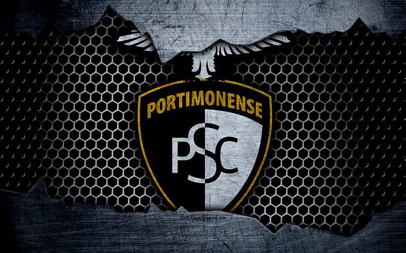 Portimonense FC football club, logo, emblem, Portimao, Portugal, football, Portuguese championship, metal texture, grunge, HD wallpaper
