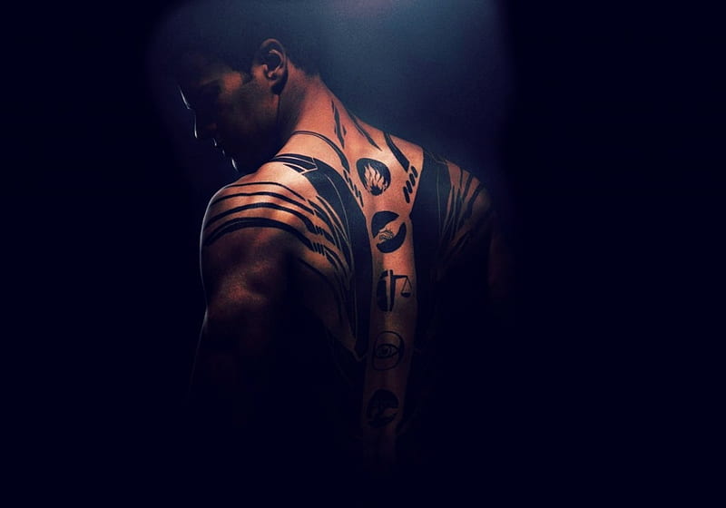 Divergent (2014), poster, four, tattoo, divergent, Theo James, black, man, actor, HD wallpaper