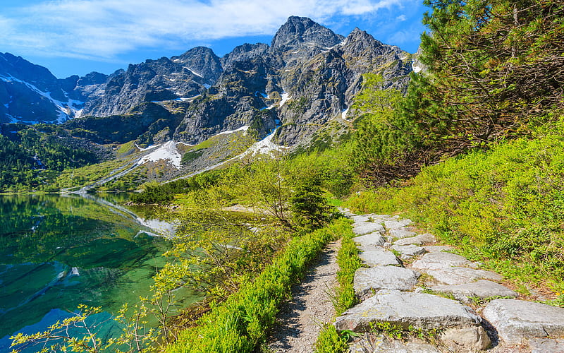 Morskie Oko mountain lake, summer, Tatras, mountain landscape, Poland, Carpathians, HD wallpaper