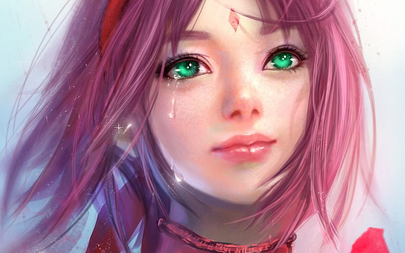 Sakura Haruno, cry, manga, green eyes, artwork, anime characters, Naruto, HD wallpaper