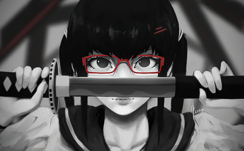 Anime, Original, Girl, Glasses, Katana, HD wallpaper | Peakpx