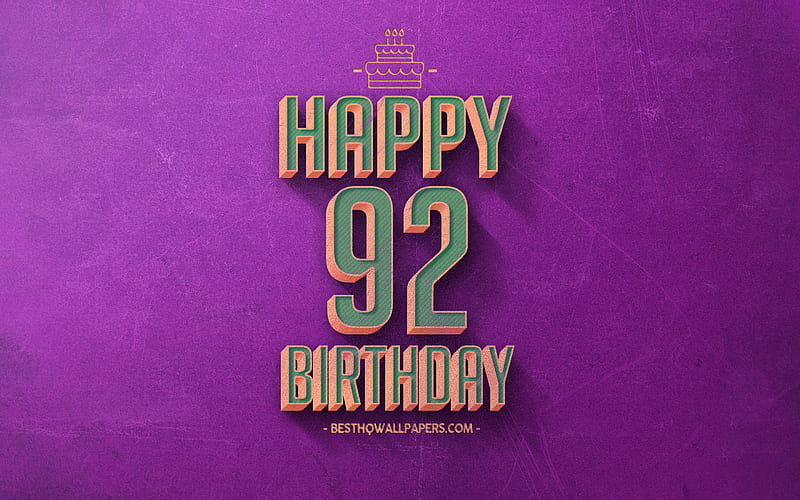 92nd Happy Birtay, Purple Retro Background, Happy 92 Years Birtay, Retro Birtay Background, Retro Art, 92 Years Birtay, Happy 92nd Birtay, Happy Birtay Background, HD wallpaper