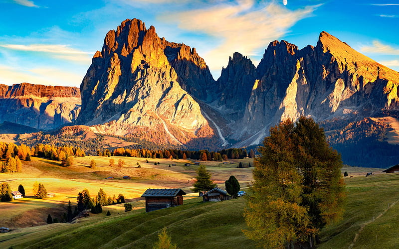 Dolomites, evening, sunset, rocks, mountain landscape, Alps, Italy, HD wallpaper
