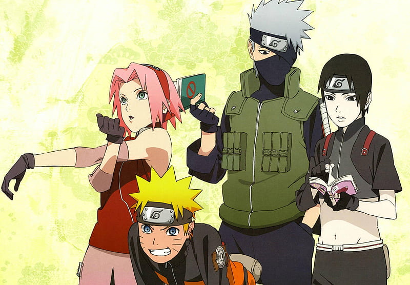 Team 7 Nar, SaS and Sak., naruto, team7, aweosme, happy, cute, city, cool,  sakura flowers, HD wallpaper