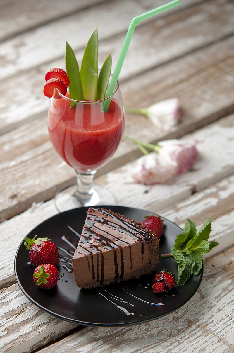 chocolate cake beside strawberries and wine glass, HD phone wallpaper