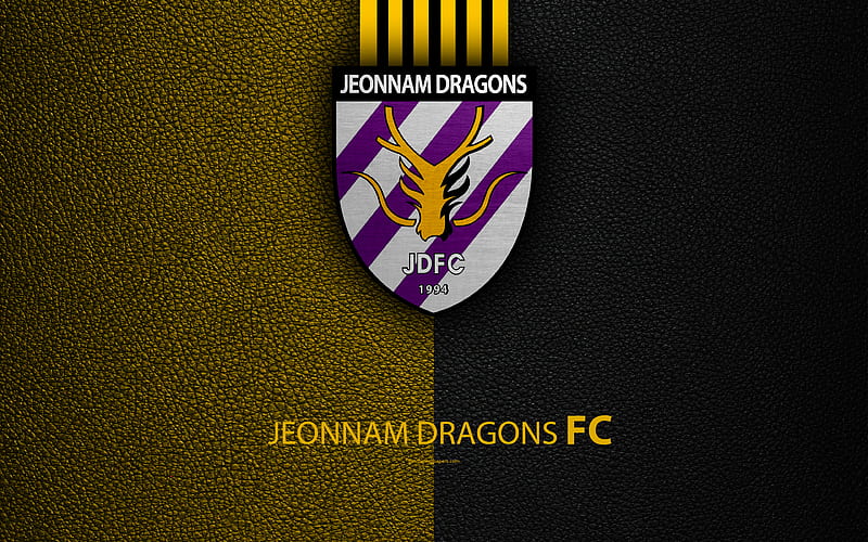 Jeonnam Dragons FC logo, South Korean football club, K-League Classic, leather texture, emblem, Cholla-Namdo, South Korea, football championship, HD wallpaper