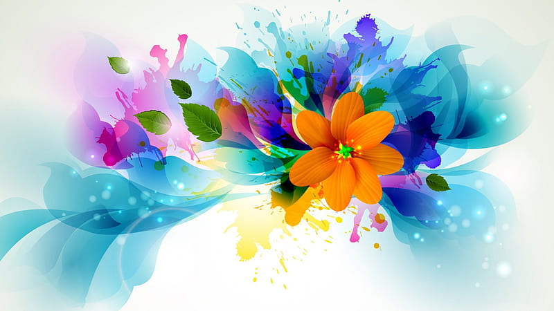 Flower Splash, paint, orange, desenho, graffiti, abstract, floral, leaves, bright, flower, colour, HD wallpaper