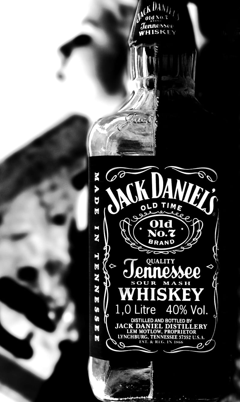 Jack Daniels, alcohol, black and white, drink, drug, whiskey, HD phone wallpaper