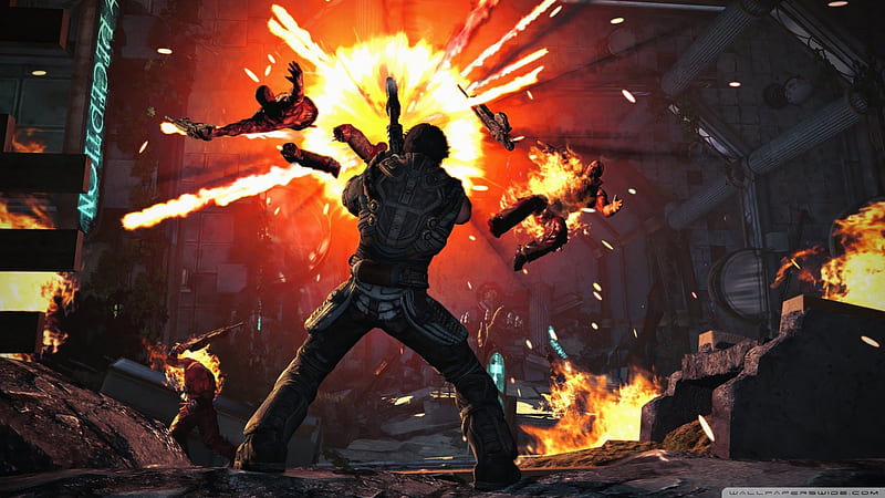 Bulletstorm, weapons, fire, death, holy shit, explosion, HD wallpaper