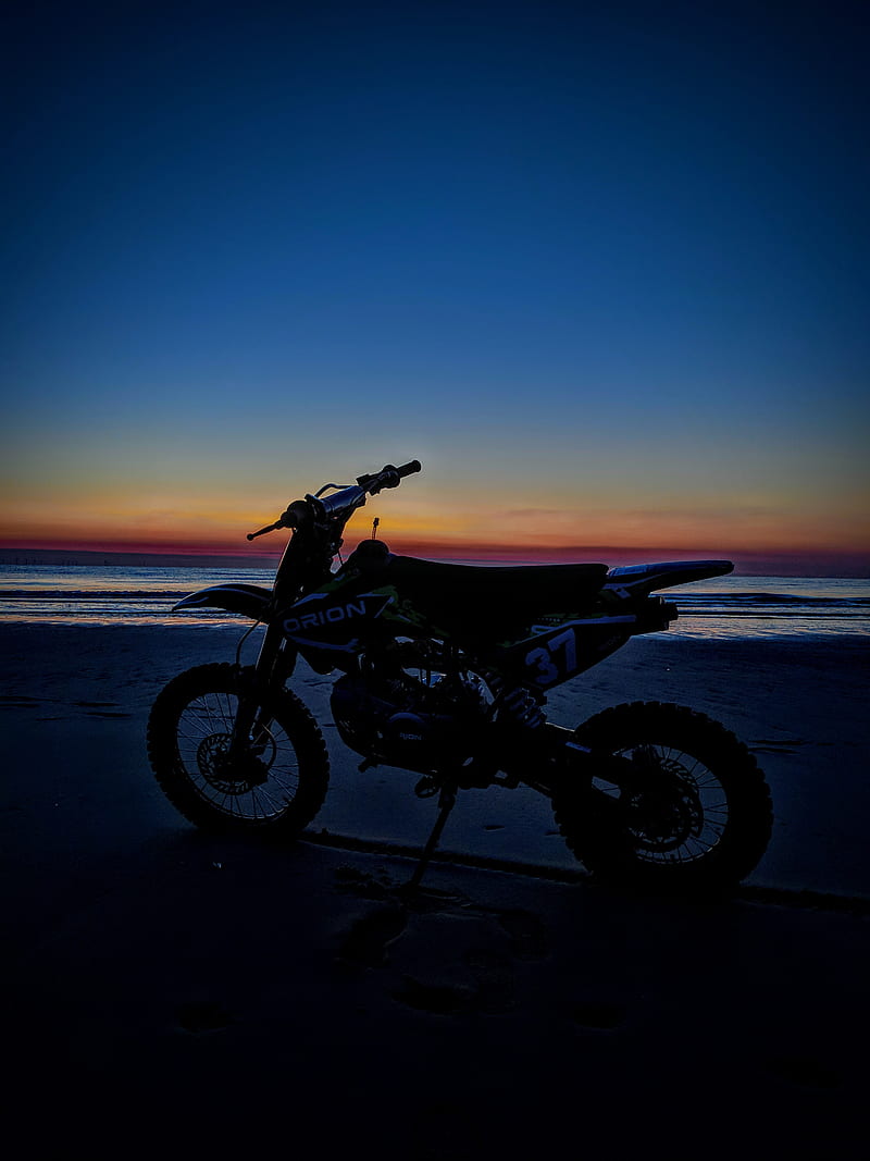 Orion agb-37 crf-2, beach, bike, dirtbike, motorcycle, pitbike, sunset, HD phone wallpaper