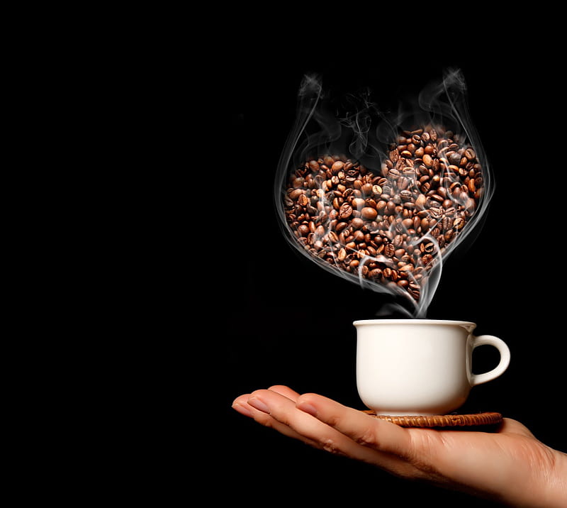 Coffe, still life, cup of coffe, heart, hand, HD wallpaper