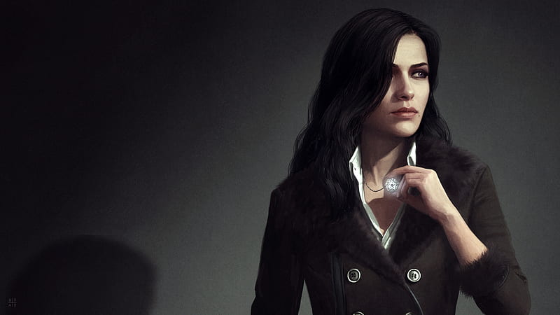 Yennefer, witch, art, the witcher, pendant, game, black, woman, fantasy, girl, hand, HD wallpaper