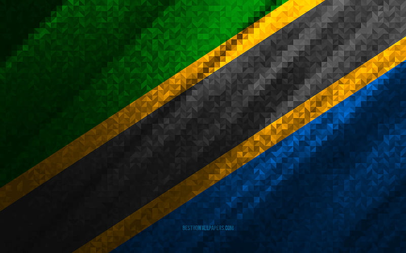 Flag of Tanzania, multicolored abstraction, Tanzania mosaic flag, Tanzania, mosaic art, Tanzania flag, HD wallpaper
