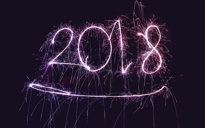 Happy New Year!, craciun, christmas, fireworks, black, new year, 2018, pink, HD wallpaper