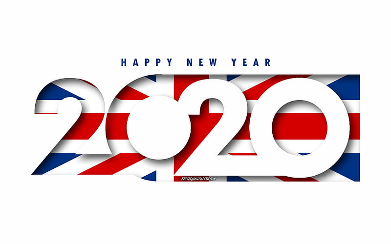 United Kingdom 2020, Flag of United Kingdom, Flag of Great Britain, white background, Happy New Year United Kingdom, 3d art, 2020 concepts, United Kingdom flag, 2020 New Year, 2020 Great Britain flag, HD wallpaper