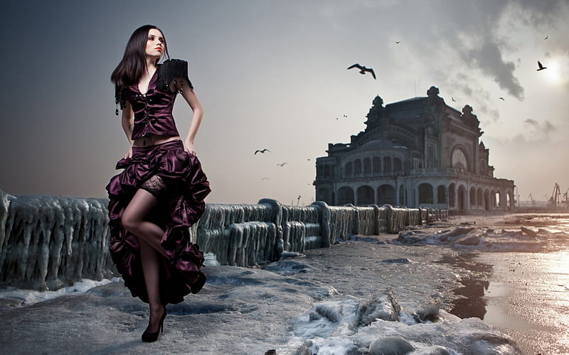 Casino, red, dress, Daniel Ilinca, model, femeie, waves, woman, sea, water,  girl, HD wallpaper | Peakpx