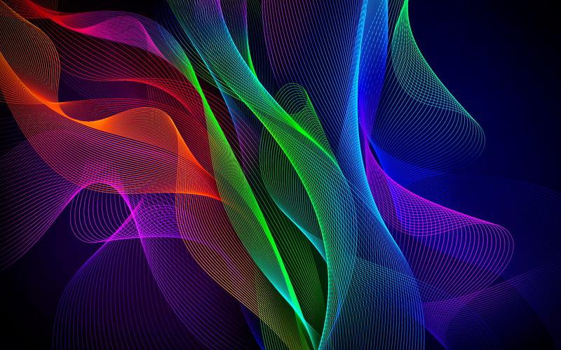 colorful waves, art, abstract waves, curves, darkness, creative, geometry, 3d art, HD wallpaper