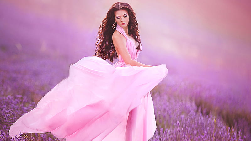 Pink Girl Model With Pink Gown Pink, HD wallpaper