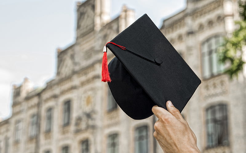 education, black graduation cap, graduation concepts, black graduation cap in hand, university, students, HD wallpaper