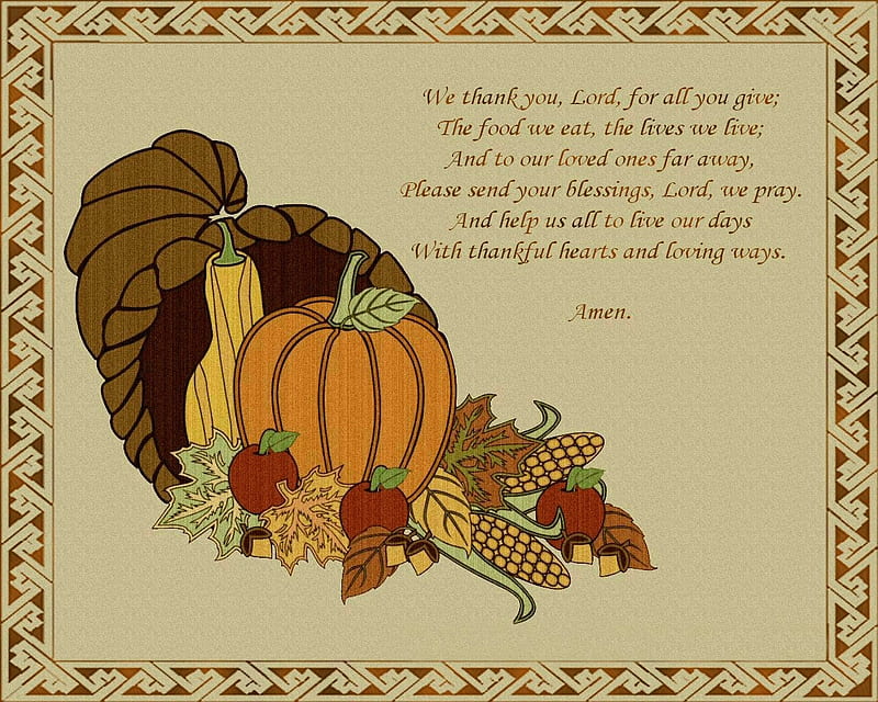 Thanksgiving Prayer, corn, Thanksgiving Day, acorns, apples, prayer, squash, fruit, nuts, leaves, Thanksgiving, cornucopia, pumpkin, HD wallpaper
