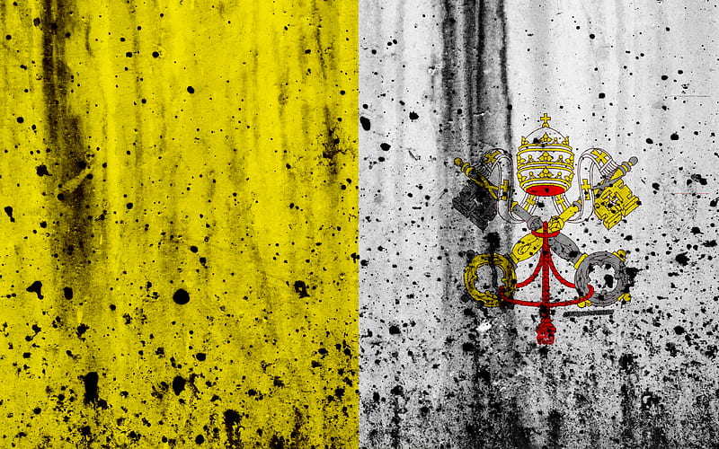 Vatican flag, 4к, grunge, flag of Vatican, Europe, national symbols, Vatican, coat of arms of Vatican, HD wallpaper