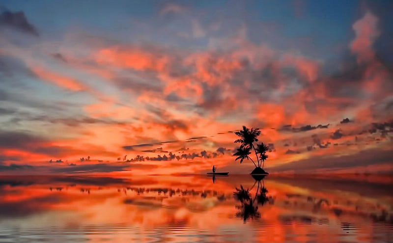 No Man is an Island, Water, Reflection, Nature, Sunset, HD wallpaper