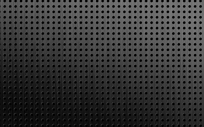 metal dotted texture, black metal background, metal grid, metal textures, black background, HD wallpaper