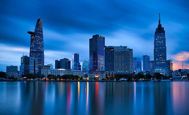 Cities, Night, City, Skyscraper, Building, Vietnam, Ho Chi Minh City, HD wallpaper