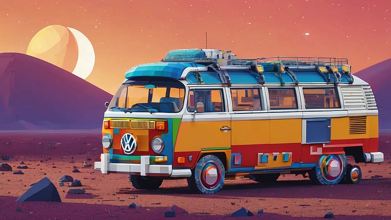 Volkswagen Kombi On The Moon, moon, kombi, car, volkswagen, HD wallpaper