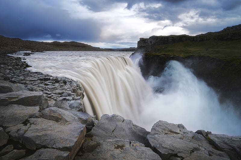 P.O.V. of Dettifoss Waterfall, Iceland, iceland, waterfall, nature, rocks, pov, HD wallpaper