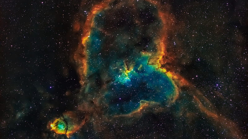 Green Yellow Orange Nebula Glow Space Galaxy Stars Sky Space, HD wallpaper