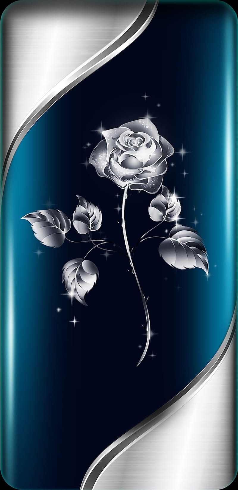 Silver Rose, blue, floral, flower, girly, glow, pretty, rose, silver, sparkle, HD phone wallpaper