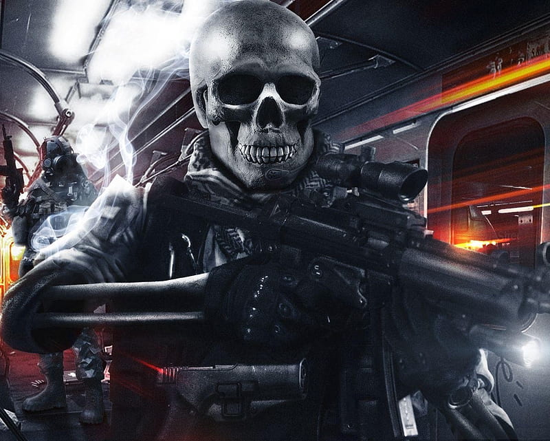 Battlefield, army, death, game, gun, skull, video game, weapon, HD wallpaper