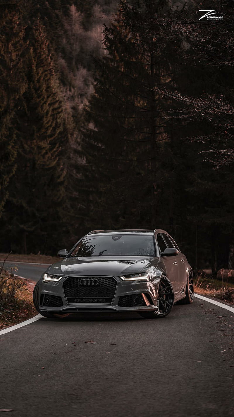 Audi RS6, gris, car, supercar sports, new, forest, night, HD phone wallpaper
