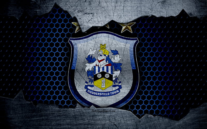 Huddersfield Town AFC football, Premier League, England, emblem, Huddersfield Town logo, football club, Huddersfield, UK, metal texture, grunge, HD wallpaper