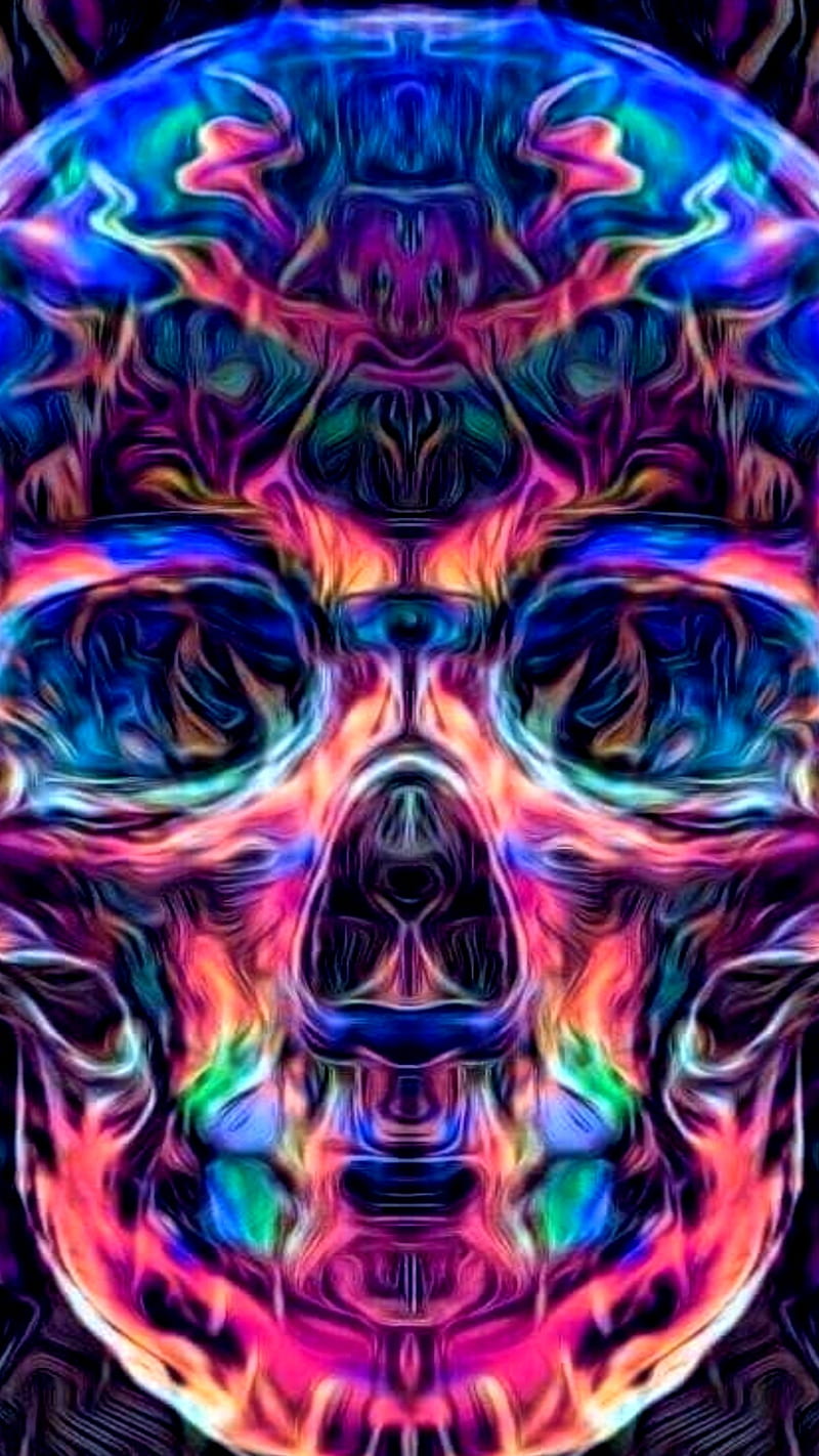 Skull in Neon, Abstract, Avant-Garde, Biker, Color, Human, Other, Xray, HD phone wallpaper