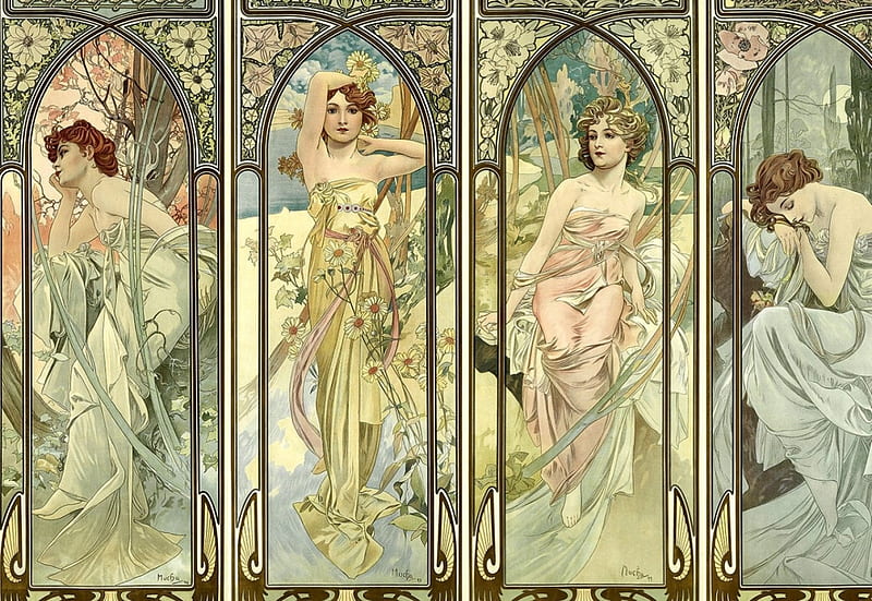 Times Of The Day Art Old Master Artwork Alphonse Mucha Painting Wide Screen Hd Wallpaper Peakpx