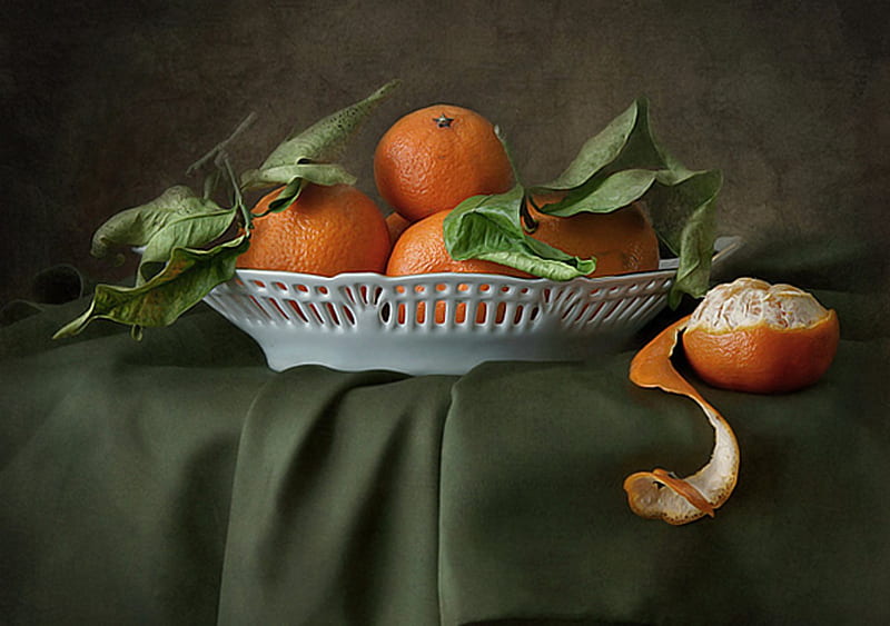 Still Life, plate, orange, Mandarin, HD wallpaper