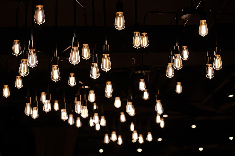 light bulbs, electricity, lighting, light, dark, HD wallpaper